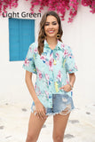 WRINKLED SHORT SLEEVE PLEATED LAPEL PRINTED SHIRT