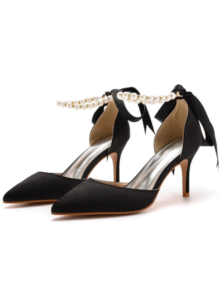 7 CM RIBBON BEADED STILETTO SANDALS