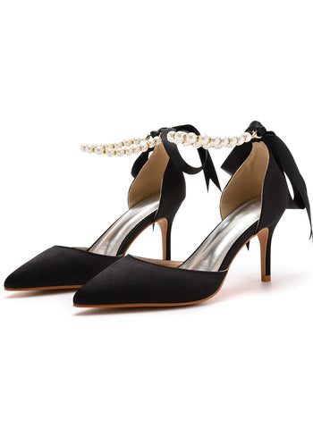 7 CM RIBBON BEADED STILETTO SANDALS