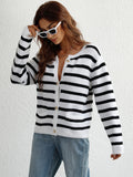 CLASSY SINGLE BREASTED STRIPED CARDIGAN SWEATER