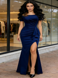 Black Off Shoulder Ruffle Formal Evening Long Dress