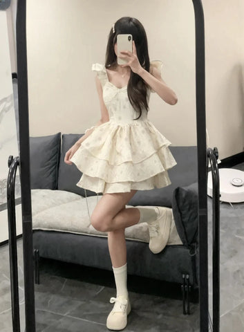 Vintage-Inspired Ruffles Print Summer Mini Dress