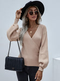 STYLISH CROSS V-NECK SOLID COLOR PULLOVER LOOSE SWEATER