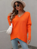 FASHION SOLID COLOR V-NECK FASHION TOP SWEATER