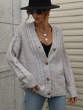 FASHION LOOSE BUTTON SOLID COLOR TWISTED ROPE SWEATER