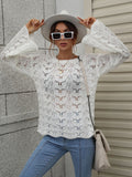 FASHION CROCHETED HOLLOW PULLOVER ROUND NECK LOOSE SWEATER