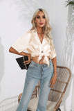 SUIT COLLAR SATIN SHORT SLEEVE SHIRT
