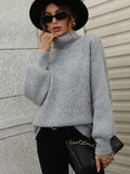 FASHION SOLID COLOR PULLOVER LOOSE TURTLE NECK SWEATER