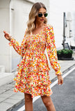 HOLIDAY LEISURE FLORAL V-NECK LONG SLEEVE DRESS
