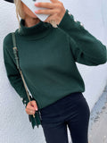 CLASSY SOLID COLOR HIGH NECK BUTTON SWEATER