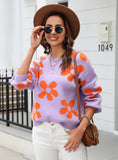Printed Pullover Flower Sweater