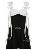 Ribbon Bow Black White Off-Shoulder Dress