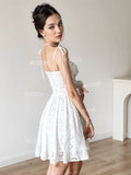 Bow Tie Shoulder Straps White Eyelet Mini Dress