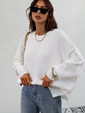 CLASSY ROUND NECK KNITTED LOOSE SPLIT PULLOVER SWEATER