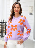 Printed Pullover Flower Sweater