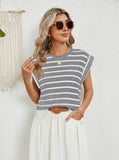 ROUND NECK LOOSE SHORT SLEEVE STRIPED T-SHIRT