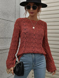 FASHION CROCHETED HOLLOW PULLOVER ROUND NECK LOOSE SWEATER
