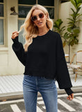 FASHION LOOSE SHORT PULLOVER LONG SLEEVE ROUND NECK SWEATER