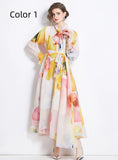 RETRO CHIFFON PRINTED LONG-SLEEVED BIG SWING DRESS