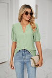 CASUAL V-NECK HOLLOW BUBBLE SLEEVE LOOSE T-SHIRT