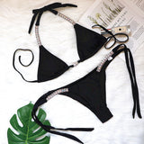 new solid color sexy strap luxury rhinestone swimsuit