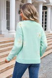 Contrasting Color Flower Print Sweater
