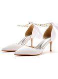 7 CM RIBBON BEADED STILETTO SANDALS