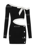 Asymmetrical Lace Cutout Black Bodycon Dress