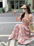 Ruffled Bodice Vibrant Floral Long Dress