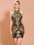 Halter Gold Sequin Bodycon MIni Dress