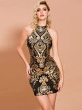 Halter Gold Sequin Bodycon MIni Dress