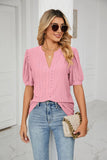 CASUAL V-NECK HOLLOW BUBBLE SLEEVE LOOSE T-SHIRT