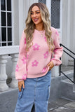 Flower Long Sleeve Round Neck Printed Sweater