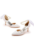 7 CM RIBBON BEADED STILETTO SANDALS