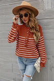 STYLISH BUTTON WOOD EAR STRIPED STITCHING SWEATER