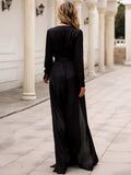 Long Sleeves Black High Slits Deep V-Neck Dress