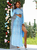Elegant Cutout Shimmering Sky-Blue Sequin Dress