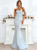 Spaghetti Straps Lace-Up Back Light Blue Mermaid Dress
