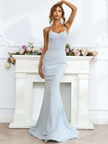 Spaghetti Straps Lace-Up Back Light Blue Mermaid Dress