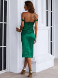 High Slit Green Off-Shoulder Dress