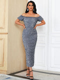Elegant Pencil Silhouette Off-Shoulder Sequin Dress