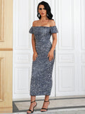 Elegant Pencil Silhouette Off-Shoulder Sequin Dress