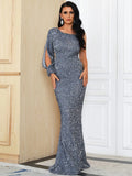 Flattering Silhouette One-Shoulder Party Sequin Dress