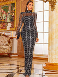 Sheer Sleeves Black Beaded Gala Trumpet Mermaid Prom Dress