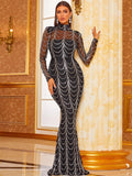 Sheer Sleeves Black Beaded Gala Trumpet Mermaid Prom Dress