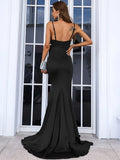 Spaghetti Straps Flared Skirt Black Mermaid Party Dress