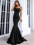 Spaghetti Straps Flared Skirt Black Mermaid Party Dress