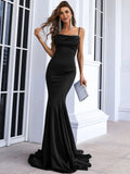 Spaghetti Straps Flared Skirt Black Mermaid Party Dress