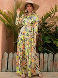 Chic Long Sleeve Maxi Dress with Artistic Floral Patterns