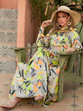 Chic Long Sleeve Maxi Dress with Artistic Floral Patterns
